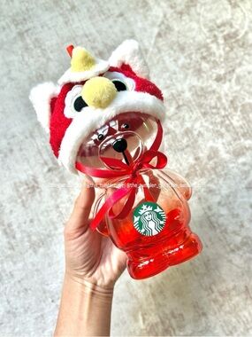 Starbucks Thailand Red Lion Dance Bearista 20oz Glass Cold Cup